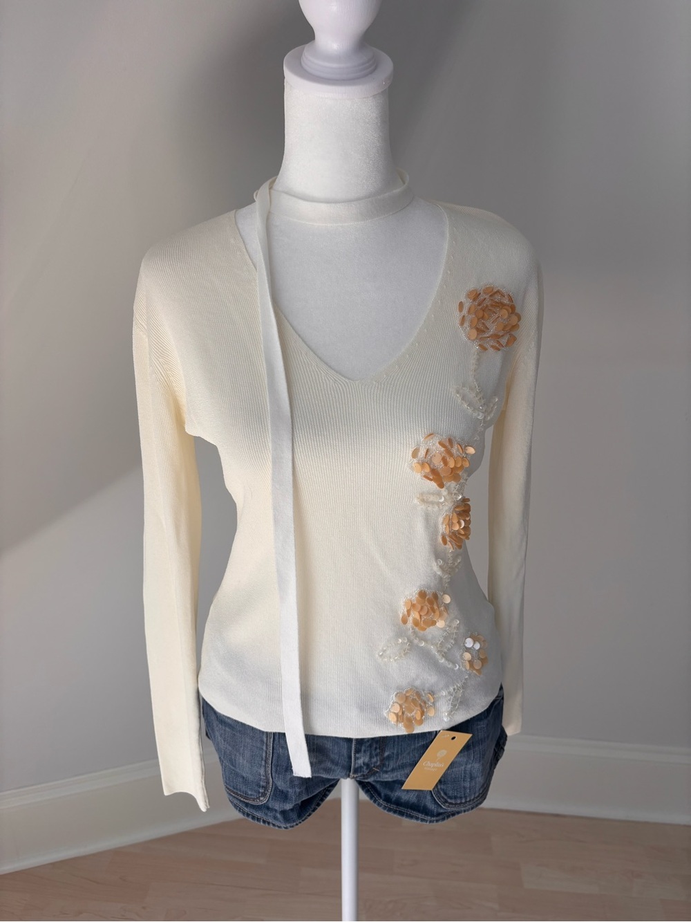 Y2K Cyrus Cream Beaded Sweater 🤍